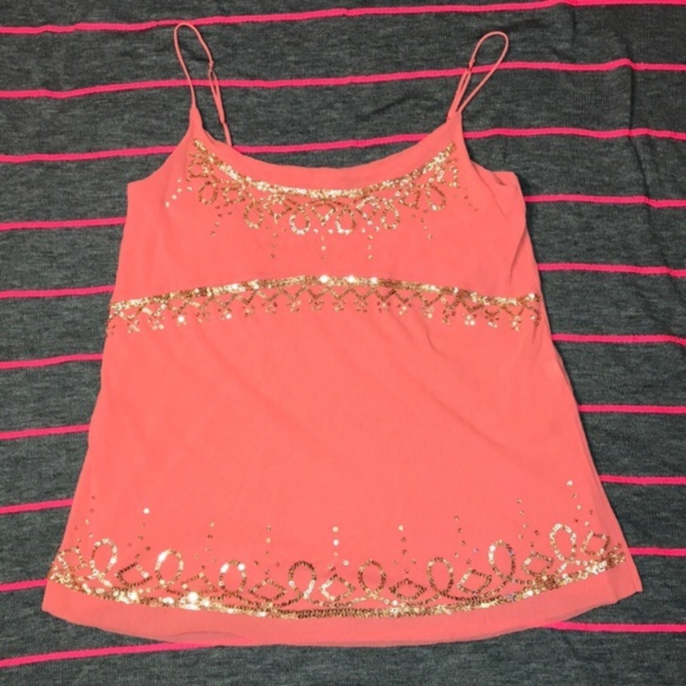 Coral/Gold Sequin Tank.